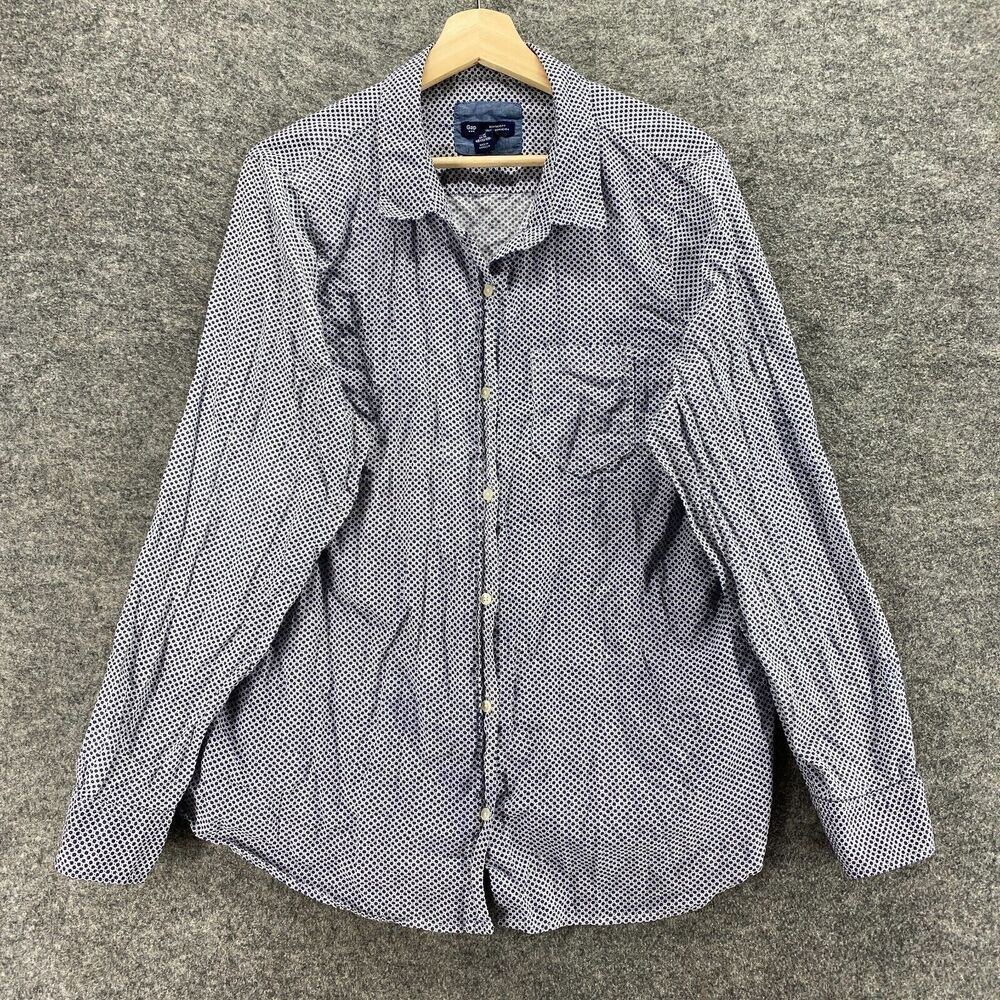 Gap Shirt Women XL Gray Geometric Button Up Collared Long Sleeve Boyfriend Fit
